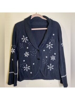 Style Studio Black Snowflake Motif Cardigan M